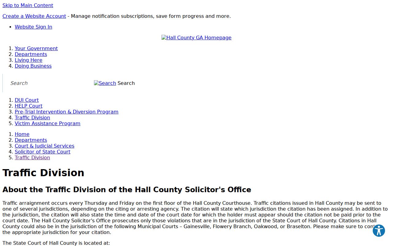 Hall County warrant records traffic division citation routing page